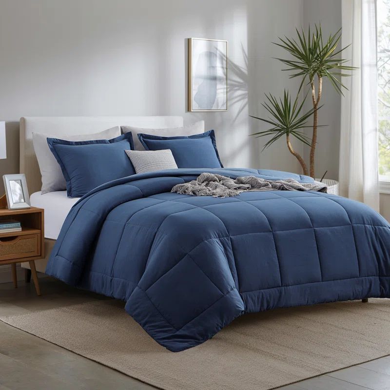 Twin Blue Reversible Microfiber Comforter Set with Pillowcase