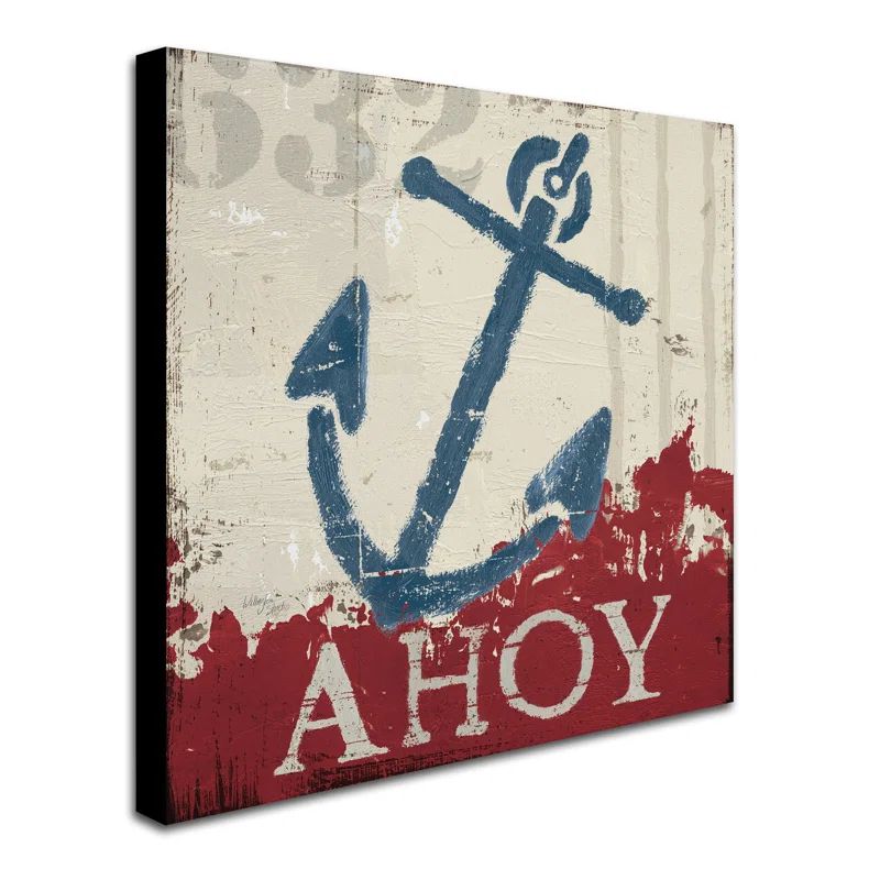 Nautical IV Red and Blue Canvas Art, 14" x 14"