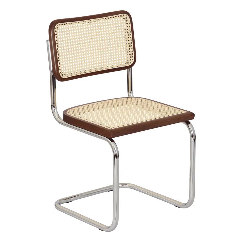 Walnut and Natural Cane Chrome Side Chair