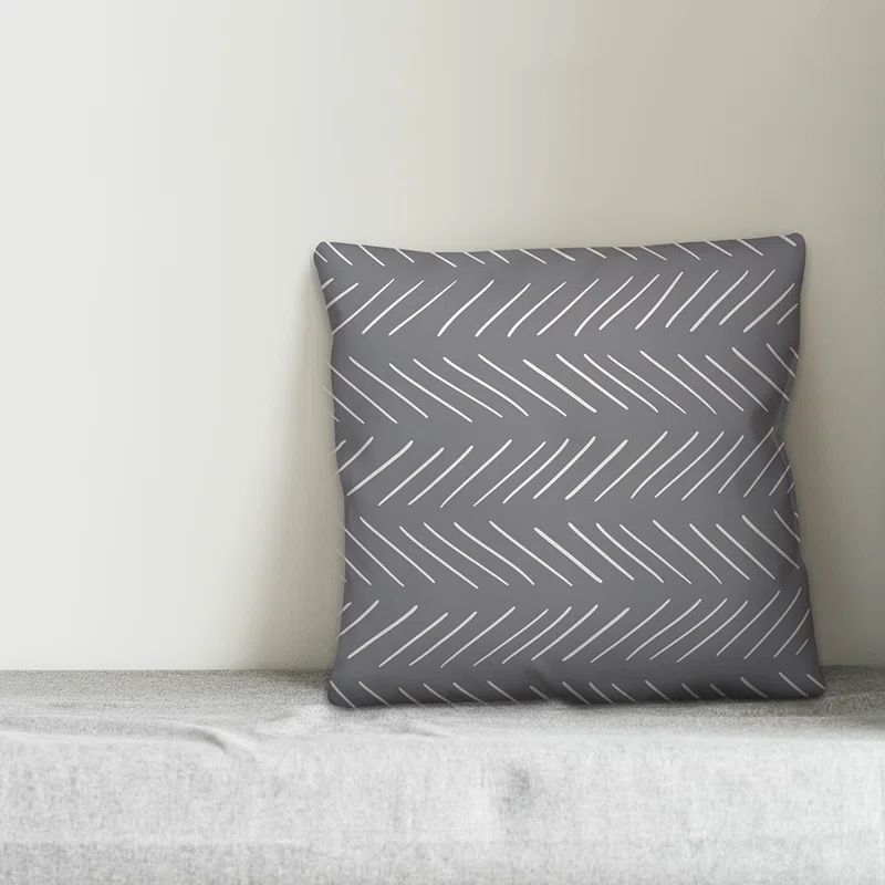Gray and White Geometric Chevron 18x18 Throw Pillow