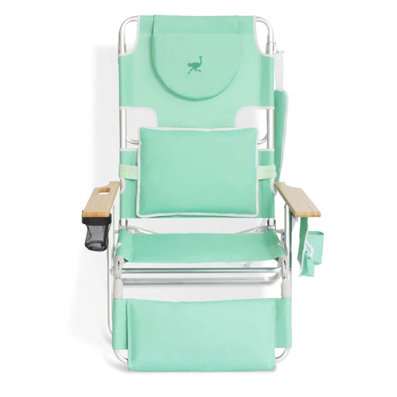 Teal Aluminum and Wood Adjustable Beach Lounger with Arms