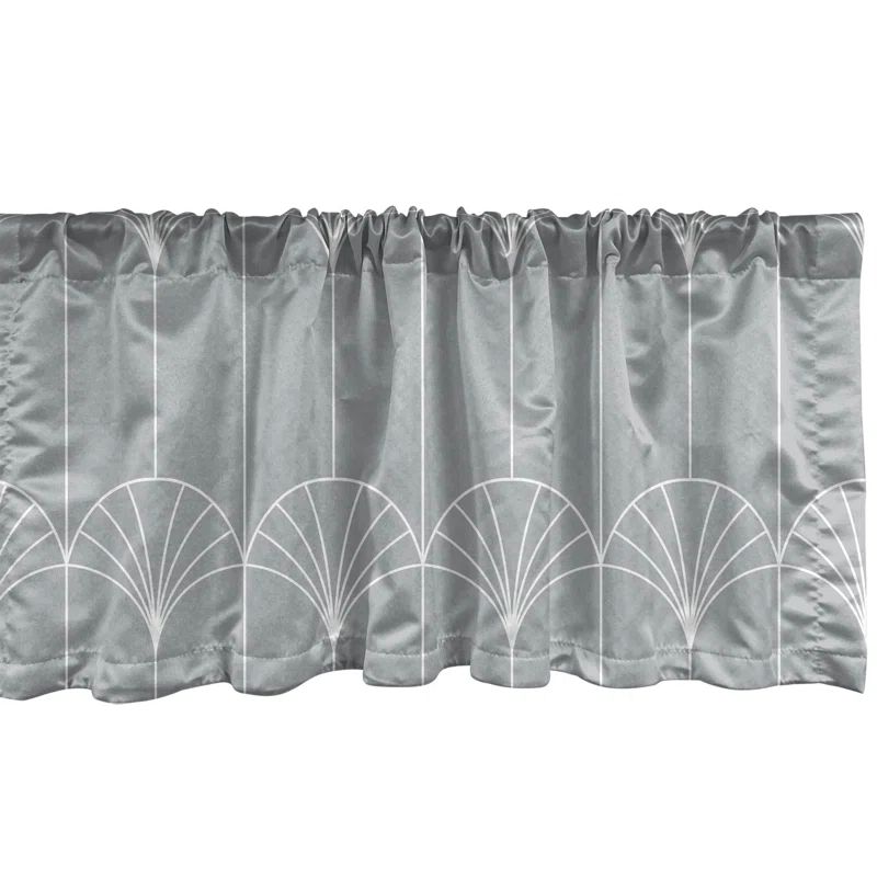 Gray and White Geometric Satin Window Valance with Rod Pocket