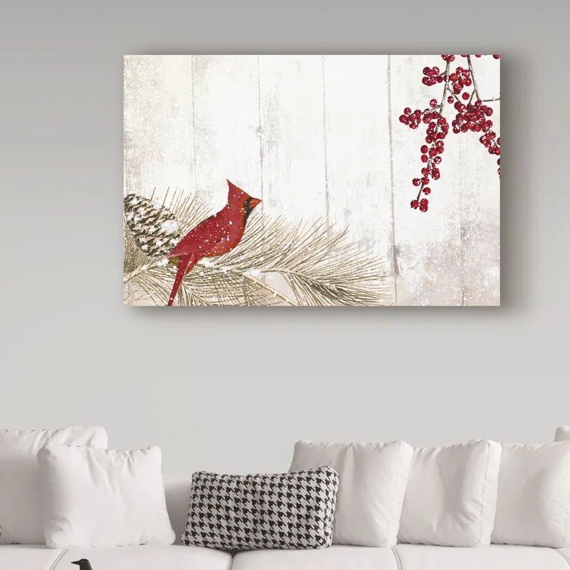 Cardinal Christmas V Red and White Canvas Wall Art