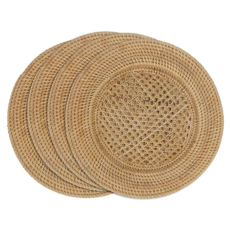 Handcrafted Natural Rattan Round Charger Plates, Set of 4
