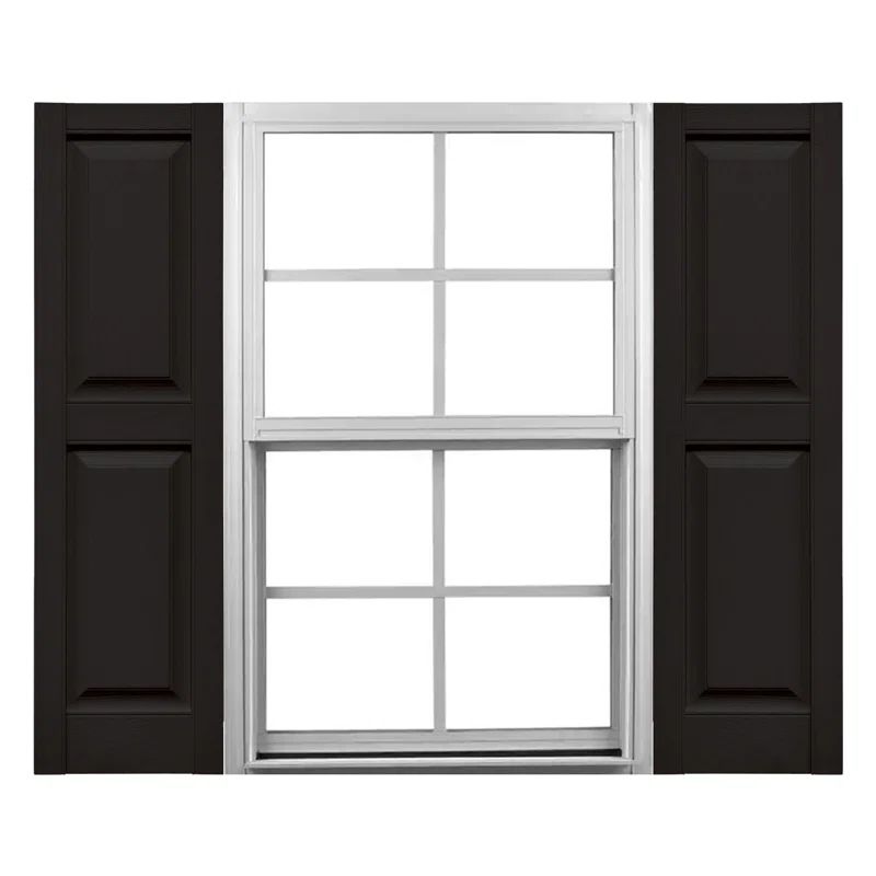 Black Raised Panel Vinyl Shutters with Wood Grain Finish, 14.75" x 71"