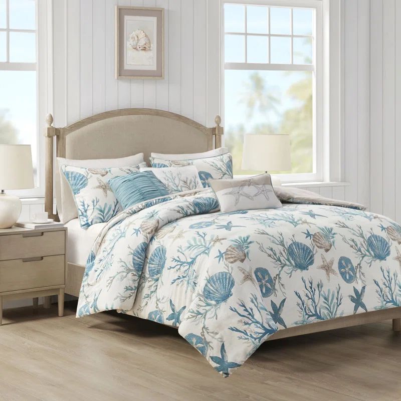 Pebble Beach Aqua Cotton Sateen Coastal Duvet Cover Set