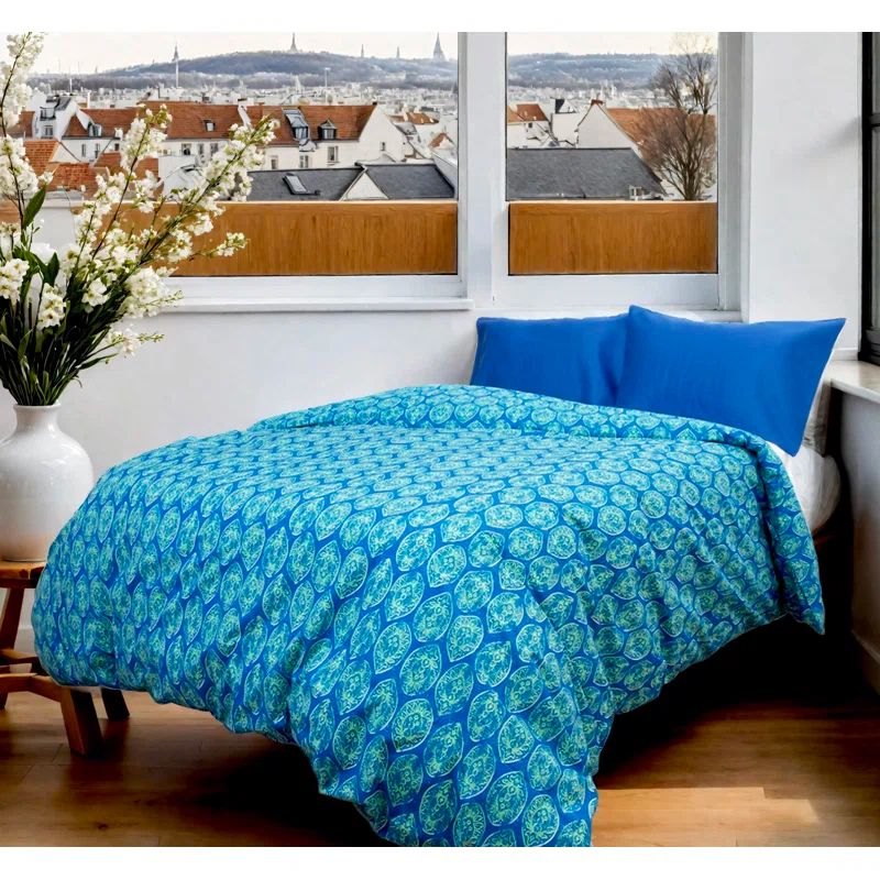 Blue Geometric Cotton Full/Queen Kids Duvet Cover Set
