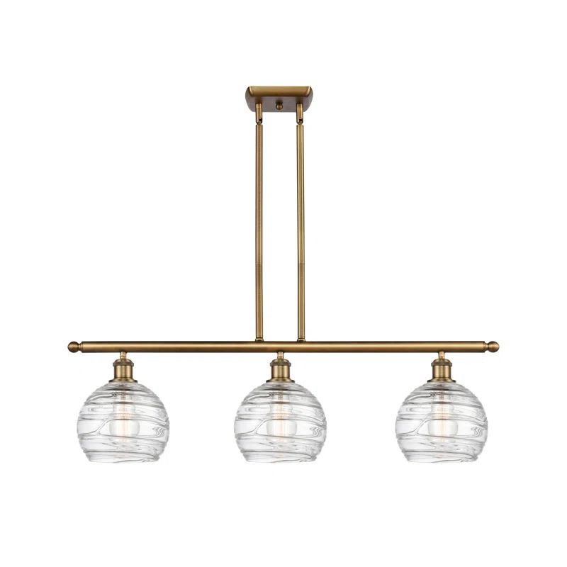 Vintage Antique Copper 3-Light Island Fixture with Glass Shades
