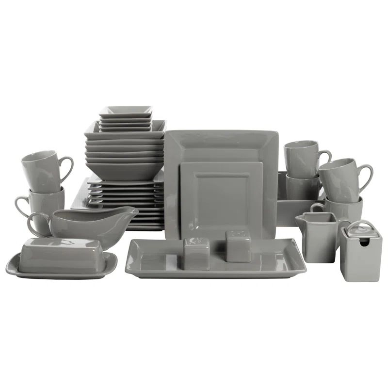 Gray Ceramic Square Dinnerware Set, Service for 6