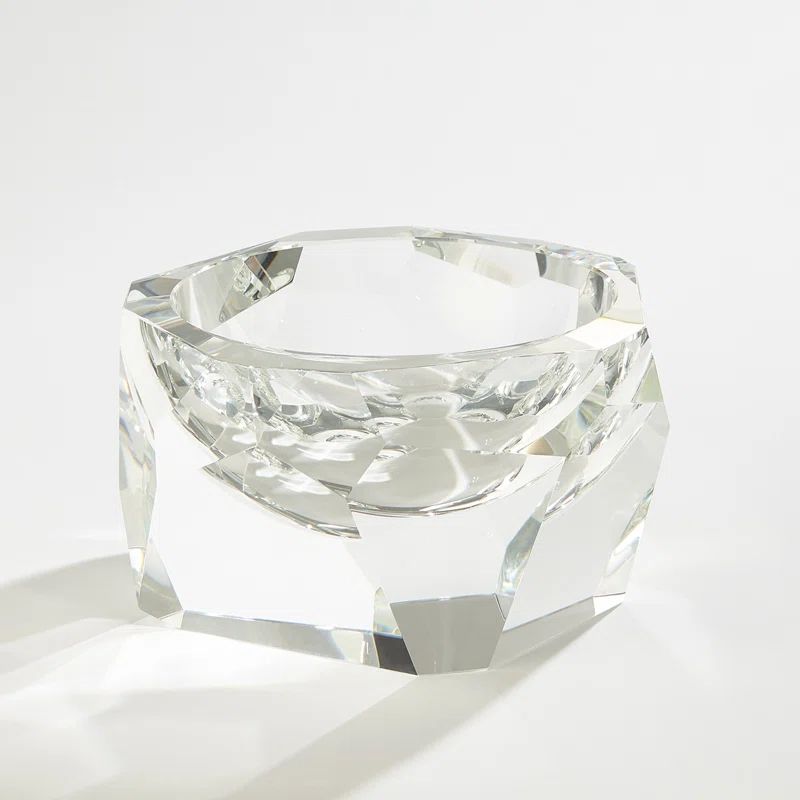Large Clear Faceted Crystal Decorative Bowl