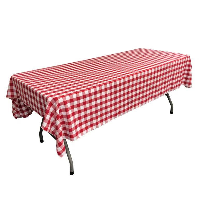 Red and White Polyester Gingham Checkered Rectangular Tablecloth