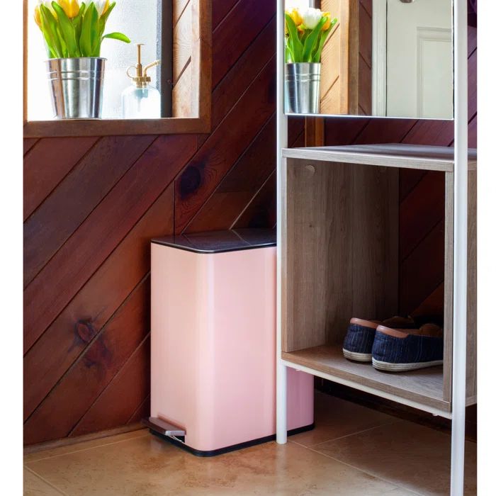 Blush Pink Stainless Steel Pedal Trash Can with Soft Close Lid
