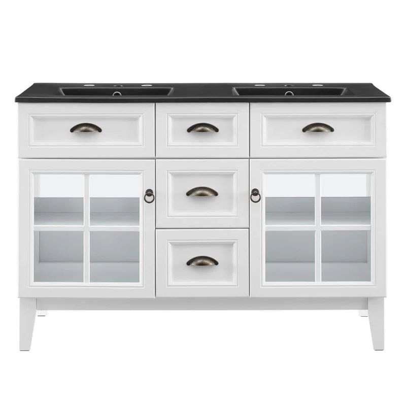 Isle 48" White and Black Double Bathroom Vanity Cabinet