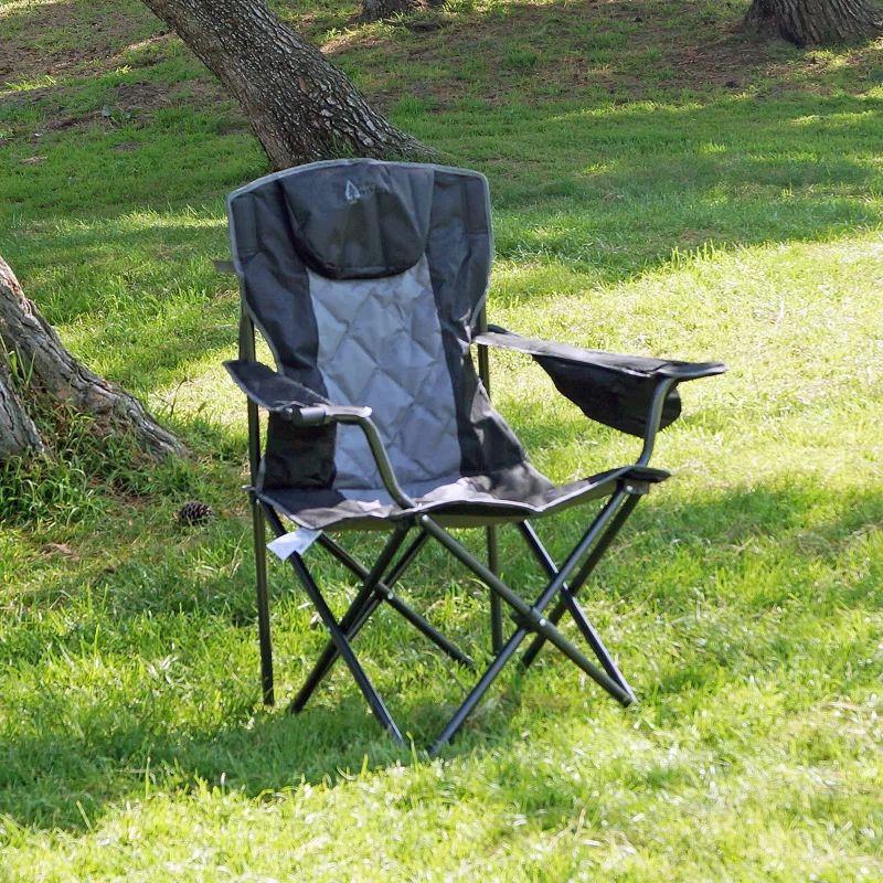 Black Portable Folding Camping Chair with Cushions and Cooler