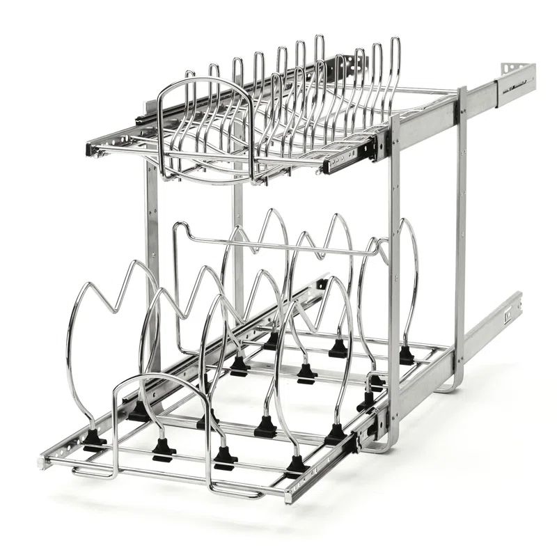 Chrome 2-Tier Pullout Cabinet Organizer for Pots and Pans