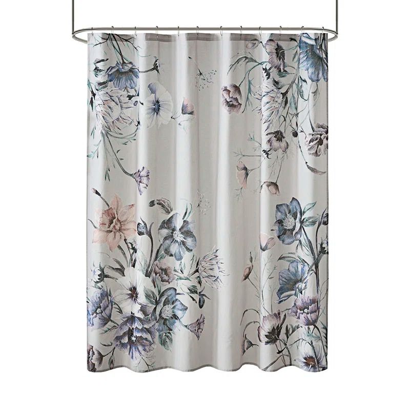 Cassandra Blue Floral Cotton Shower Curtain