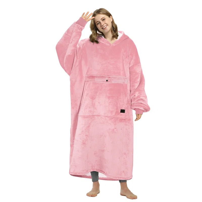 Pink Oversized Fleece Sherpa Hooded Blanket Sweatshirt
