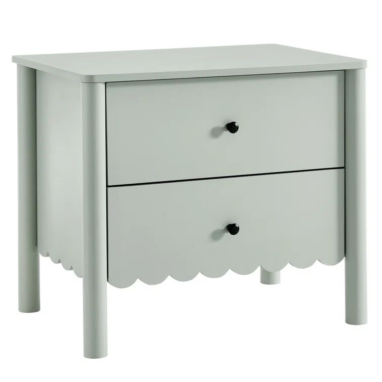 Sage Green Scalloped Edge 2-Drawer Nightstand