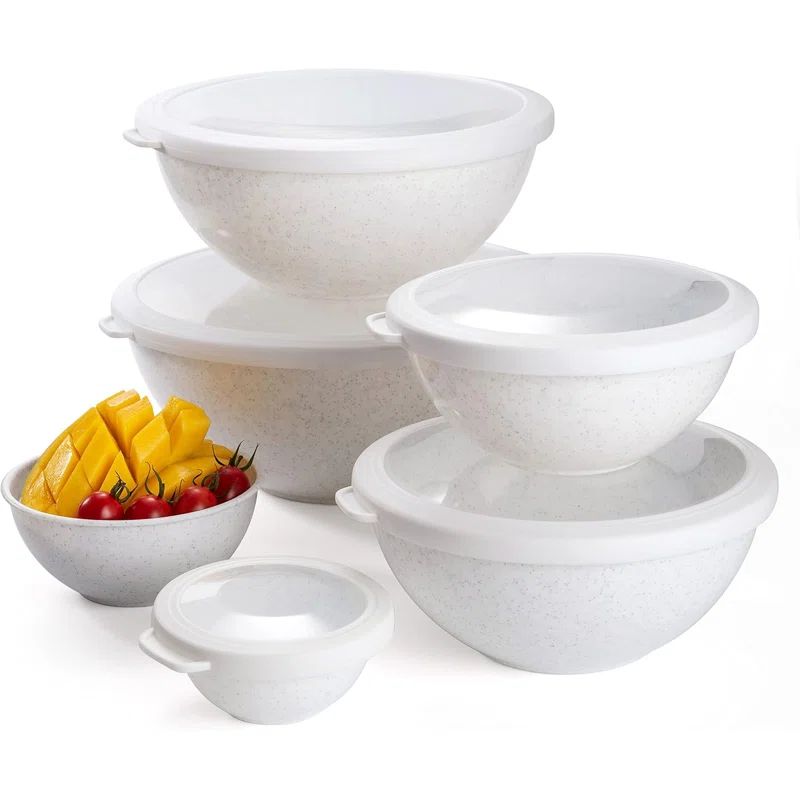 Speckled White Plastic Mixing Bowl Set with Lids, 12 Pieces
