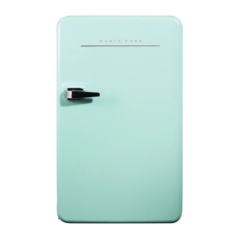 Mint Green Compact Retro Mini Refrigerator with Chrome Handle