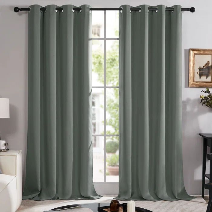 Dark Gray Faux Silk Blackout Grommet Curtains, 52" x 54"