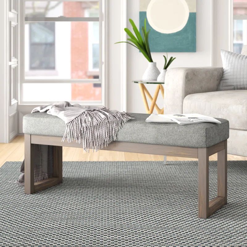 Milltown Gray Linen Upholstered Rectangular Footstool Bench