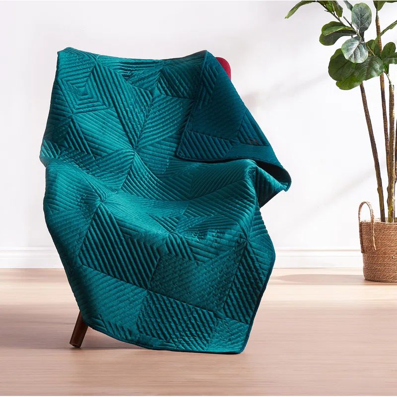 Teal Velvet Quilted Modern Throw Blanket, 50x60-inch