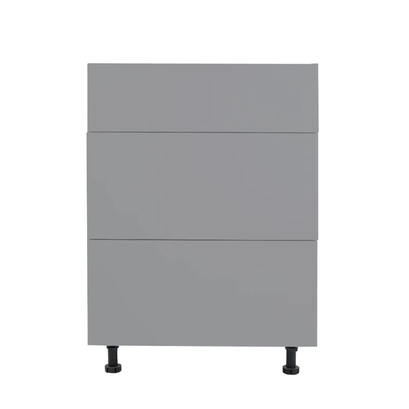 Matte Grey 24" Frameless 3-Drawer Base Kitchen Cabinet