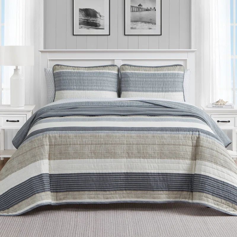 Tan Twin Cotton Reversible Quilt Set