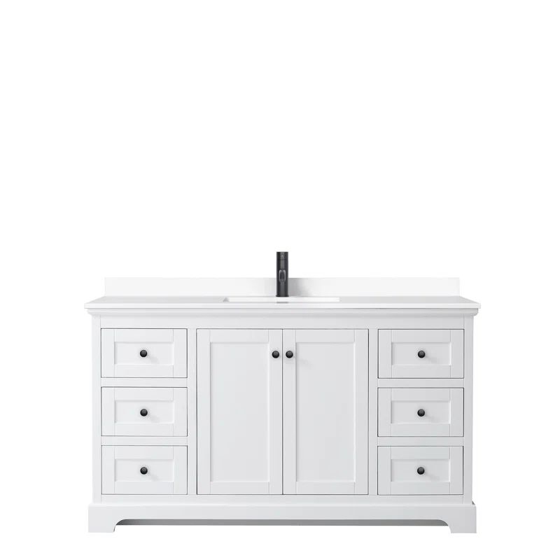 Avery 60" White Freestanding Bathroom Vanity with Matte Black Trim