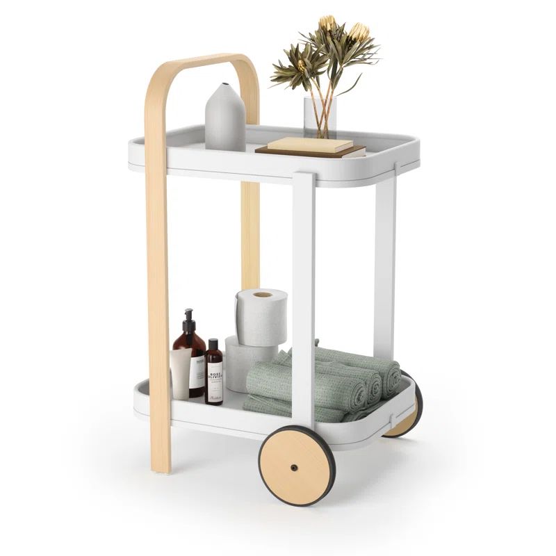 Bellwood White and Beige Two-Tier Bar Cart