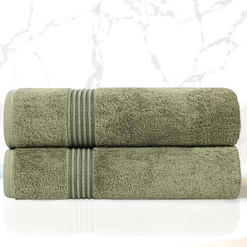 Forest Green Egyptian Cotton Bath Towel Set with Rope Border