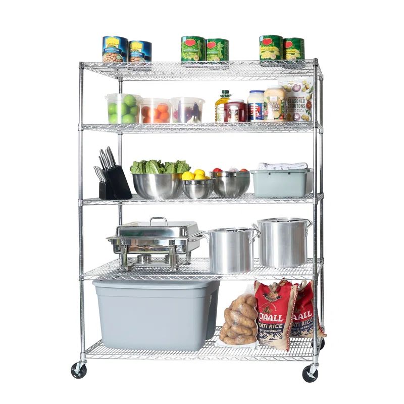 UltraDurable 5-Tier Steel Shelving with Wheels, 60" W x 24" D