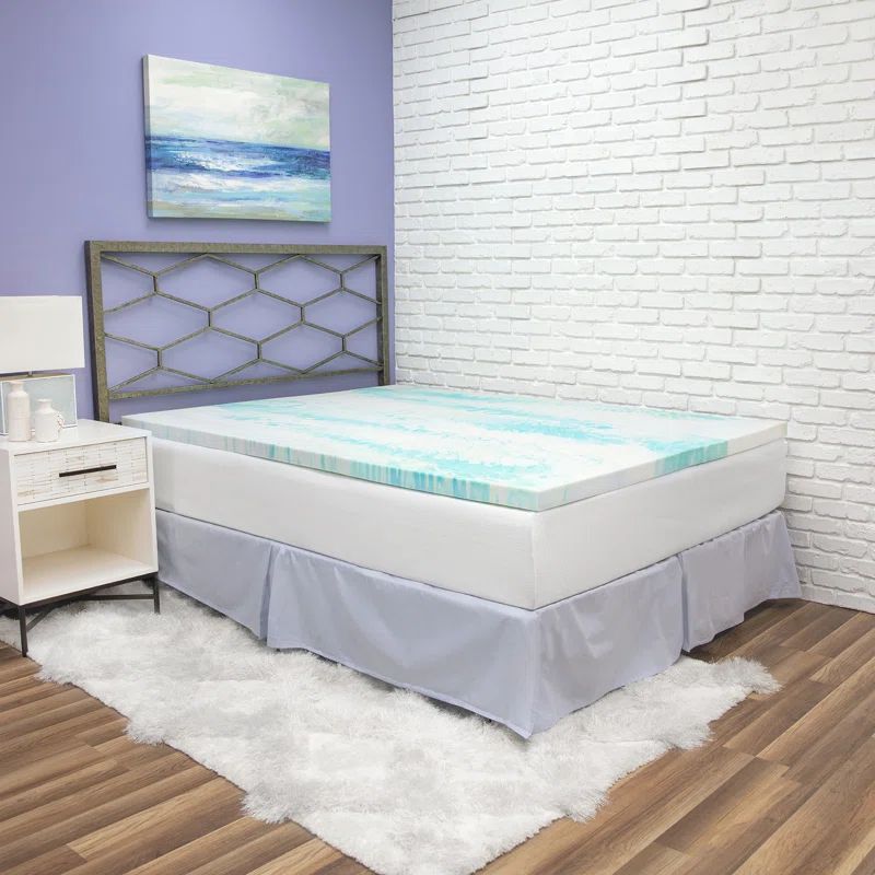 Full Size Gel Memory Foam Mattress Topper with Cooling Blue Swirl