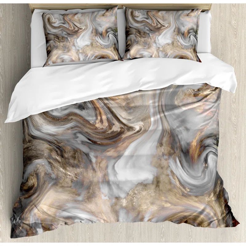 Queen Gray and Brown Microfiber Marbled Duvet Cover Set