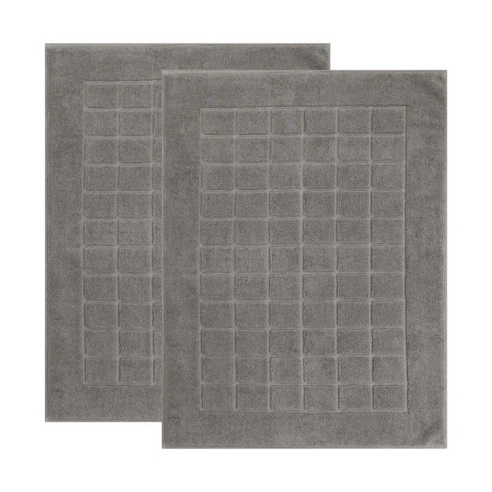 Charcoal Cotton Checkered Bath Mat Set of 2