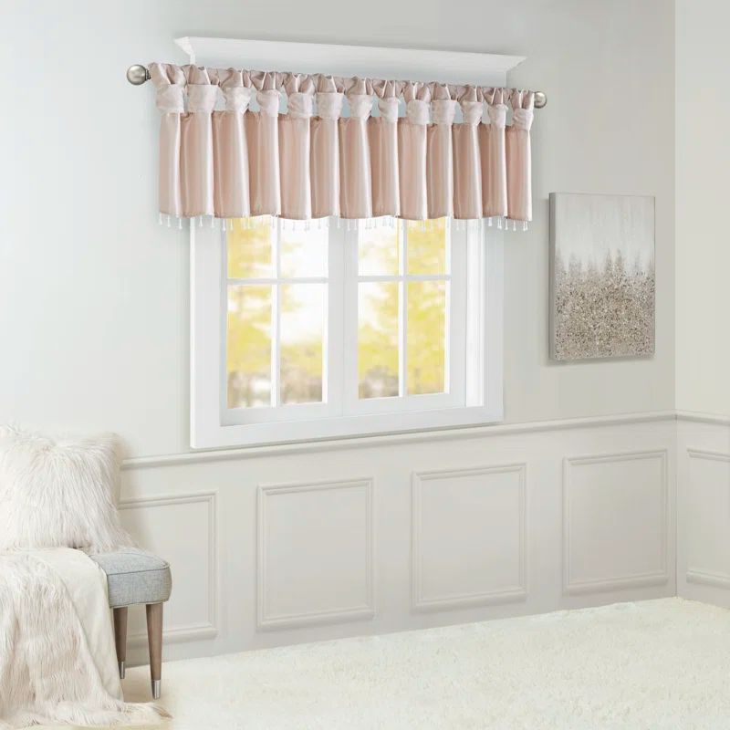 Blush Faux Silk Tab Top Valance with Beaded Trim