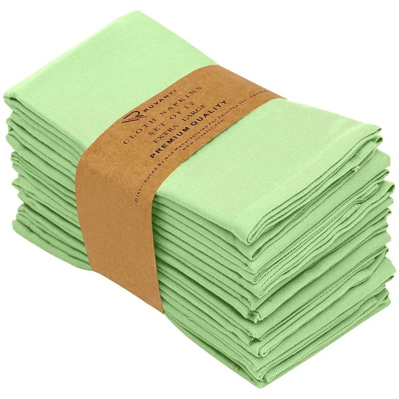 Light Green Cotton Blend Square Cloth Napkins, Set of 12