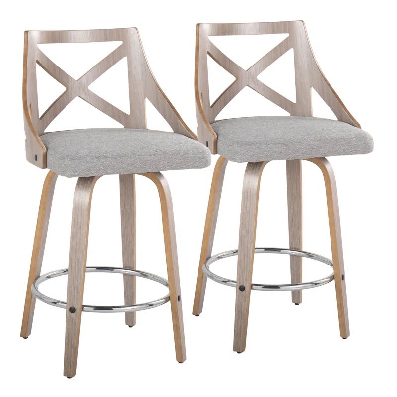 Charlotte Gray Upholstered Swivel Counter Stool with Light Wood and Metal