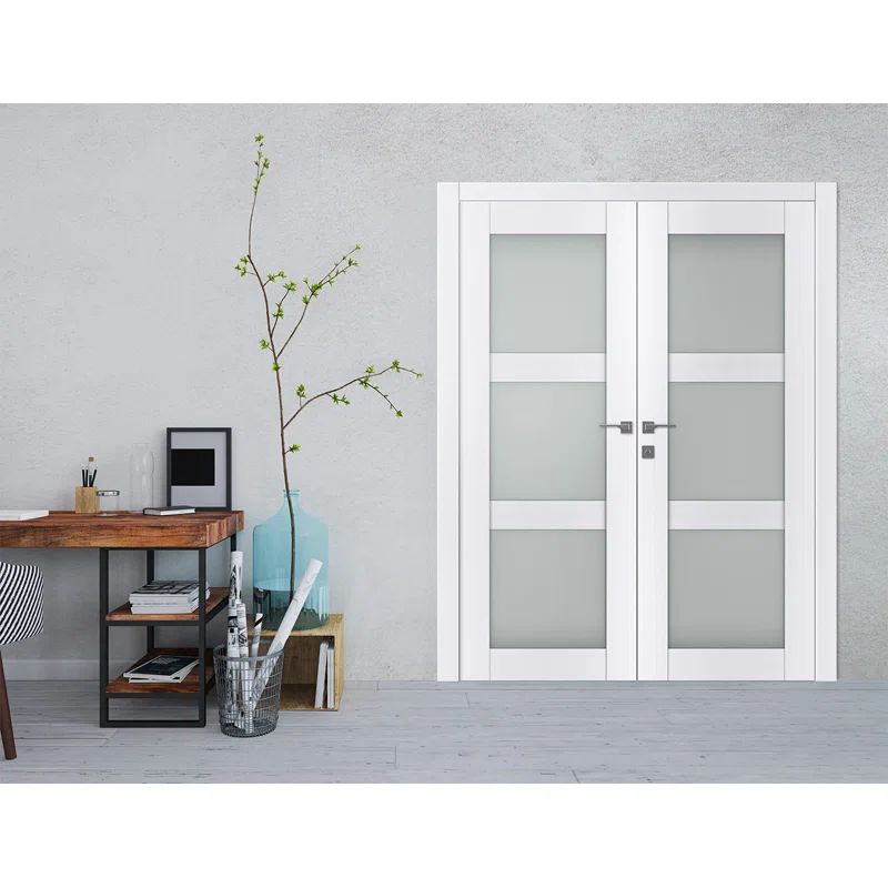 Bianco Noble Frosted Glass and Pine Interior French Door