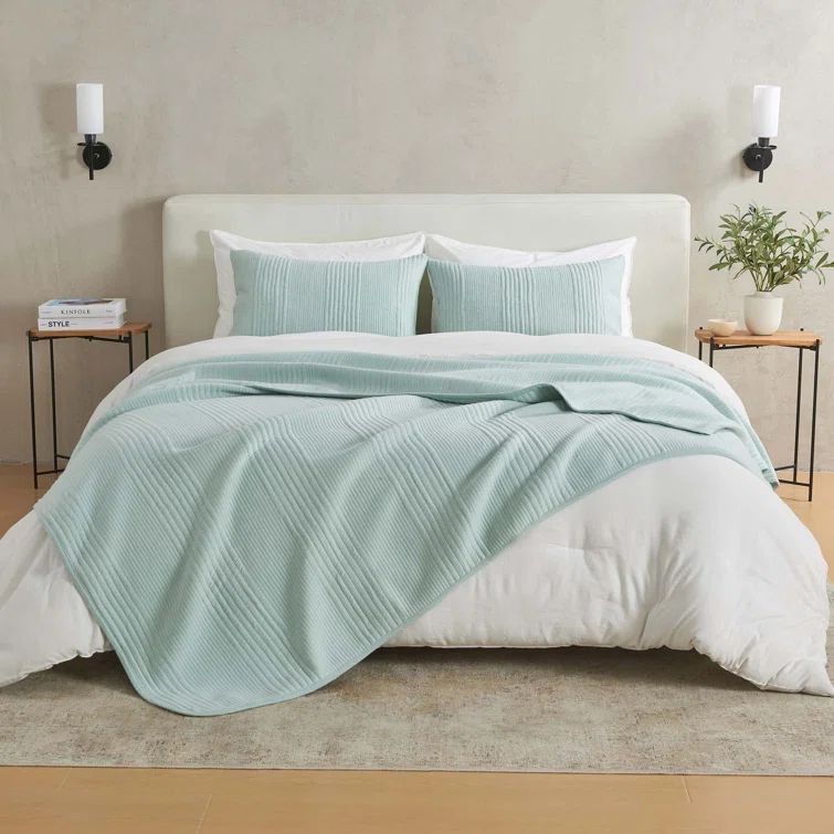 Heathered Seaglass Full/Queen Cotton Blend Jersey Knit Quilt Set