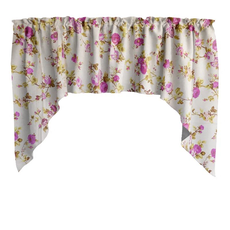 Magenta Floral Cotton Blend Swag Window Valance
