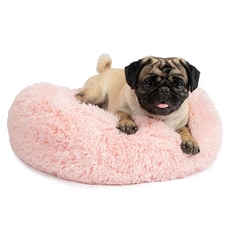 Small Pink Faux Fur Round Donut Dog Bed