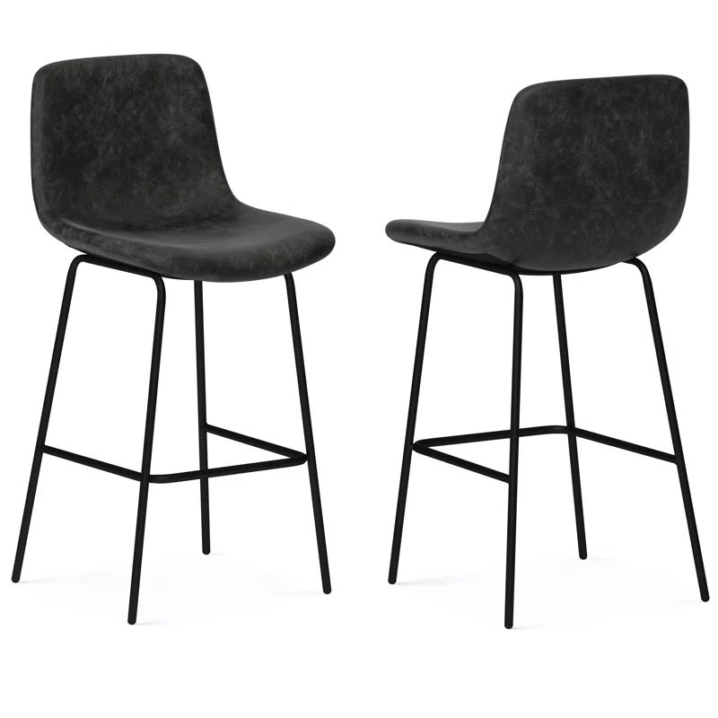 Jolie 28" Distressed Charcoal Grey Faux Leather Bar Stools, Set of 2