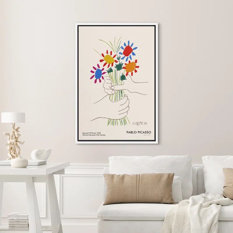 Pablo Picasso Bouquet of Peace White Framed Canvas Print