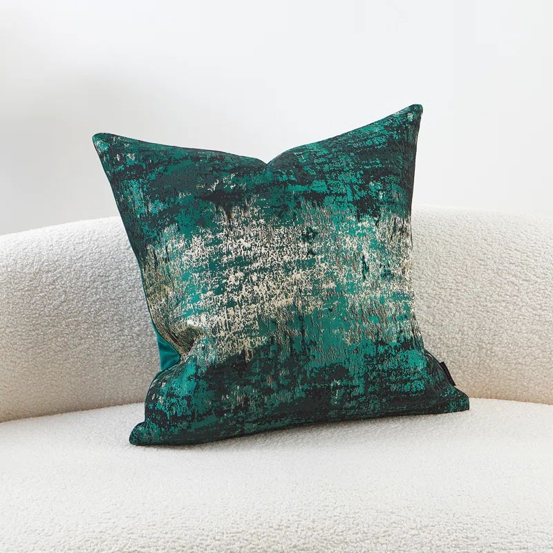Green and Gold Jacquard Velvet 20" x 20" Throw Pillow Cover
