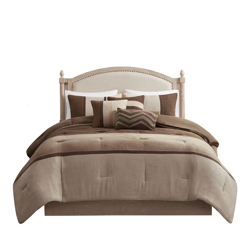 Kimberly Queen Brown Reversible Microsuede Comforter Set