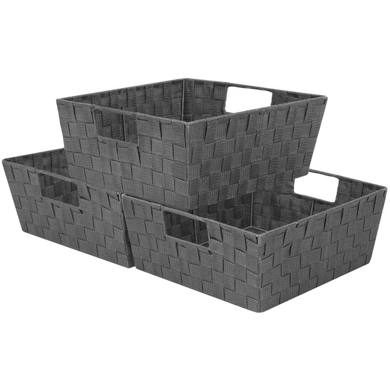 Contemporary Gray Woven Strap Fabric Storage Basket Set