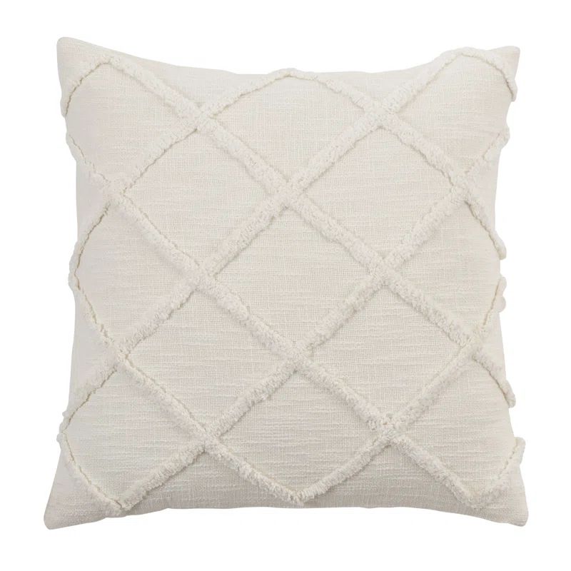 Ivory Diamond Tufted Cotton Throw Pillow Cover