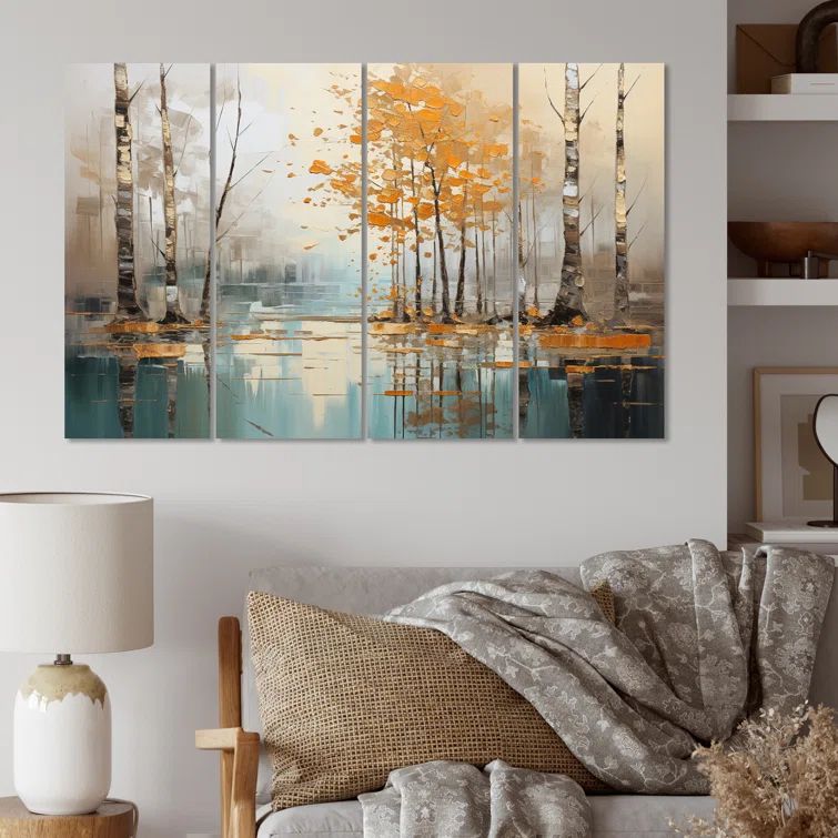 Golden Birch Woods Reflections Metal Wall Art Set